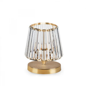 GloboStar® GLASSY 204-0064 Μοντέρνο Eπιτραπέζιο Φωτιστικό Μονόφωτο 1 x E27 IP20 Χρυσό Πλαστικό με Διάφανο Κρύσταλλο – Μ15 x Π15 x Υ25cm