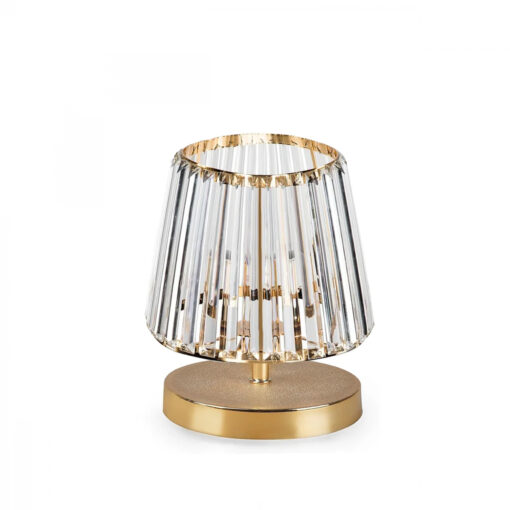 GloboStar® GLASSY 204-0064 Μοντέρνο Eπιτραπέζιο Φωτιστικό Μονόφωτο 1 x E27 IP20 Χρυσό Πλαστικό με Διάφανο Κρύσταλλο – Μ15 x Π15 x Υ25cm