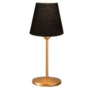 GloboStar® GLOSSY 204-0056 Μοντέρνο Eπιτραπέζιο Φωτιστικό Μονόφωτο 1 x E27 IP20 Χρυσό Μέταλλο με Μαύρο Ύφασμα – Μ13 x Π13 x Υ37cm