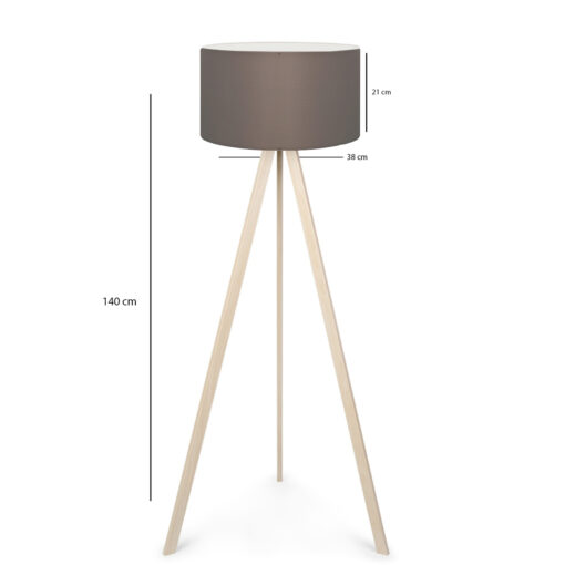 GloboStar® SAGA 204-0044 Μοντέρνο Eπιδαπέδιο Φωτιστικό Μονόφωτο 1 x E27 IP20 Μπεζ Ξύλο με Γκρι Ύφασμα – Μ38 x Π38 x Υ140cm