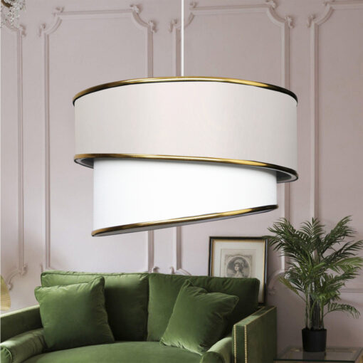 GloboStar® CYCLOP 204-0102 Μοντέρνο Κρεμαστό Φωτιστικό Kαπέλο Μονόφωτο 1 x E27 IP20 Μπεζ & Λευκό Ύφασμα – Μ30 x Π30 x Υ70cm