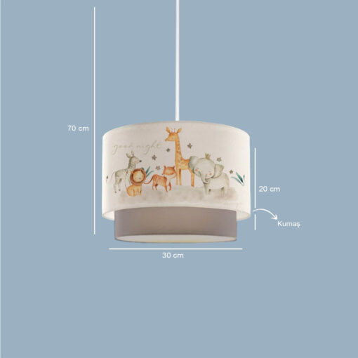 GloboStar® GIRAFFE 204-0008 Παιδικό Κρεμαστό Φωτιστικό Φιγούρα Μονόφωτο 1 x E27 IP20 Λευκό & Γκρι Ύφασμα – Μ30 x Π30 x Υ70cm