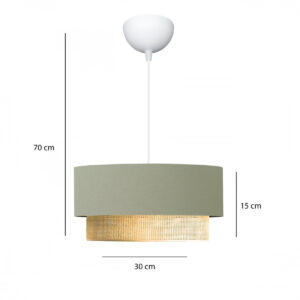 GloboStar® BIGGIE 204-0097 Μοντέρνο Κρεμαστό Φωτιστικό Kαπέλο Μονόφωτο 1 x E27 IP20 Τιρκουάζ  Ύφασμα με Μπεζ Rattan – Μ30 x Π30 x Υ70cm