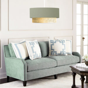 GloboStar® BIGGIE 204-0097 Μοντέρνο Κρεμαστό Φωτιστικό Kαπέλο Μονόφωτο 1 x E27 IP20 Τιρκουάζ  Ύφασμα με Μπεζ Rattan – Μ30 x Π30 x Υ70cm