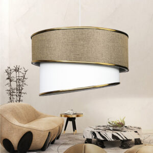 GloboStar® CYCLOP 204-0104 Μοντέρνο Κρεμαστό Φωτιστικό Kαπέλο Μονόφωτο 1 x E27 IP20 Μπεζ & Άσπρο Ύφασμα – Μ30 x Π30 x Υ70cm