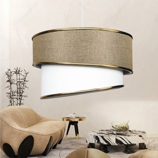 GloboStar® CYCLOP 204-0104 Μοντέρνο Κρεμαστό Φωτιστικό Kαπέλο Μονόφωτο 1 x E27 IP20 Μπεζ & Άσπρο Ύφασμα – Μ30 x Π30 x Υ70cm