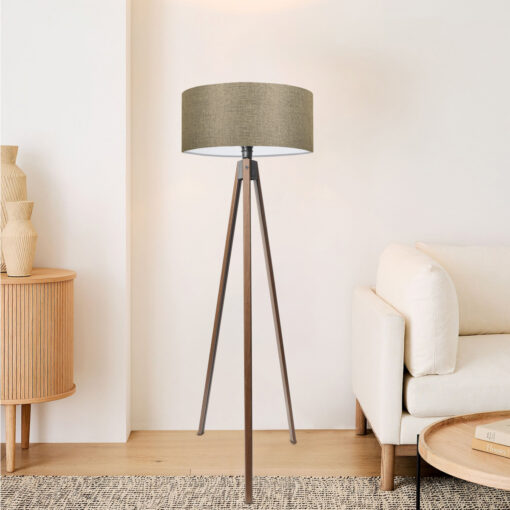 GloboStar® SAGA 204-0039 Μοντέρνο Eπιδαπέδιο Φωτιστικό Μονόφωτο 1 x E27 IP20 Καρυδί Ξύλο με Μπεζ Ύφασμα – Μ38 x Π38 x Υ140cm