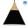 GloboStar® SHADE 00906 Μοντέρνο Κρεμαστό Φωτιστικό Οροφής Μονόφωτο 1 x E27 Μαύρο Μεταλλικό με Ξύλο Καμπάνα Φ23 x Υ22cm
