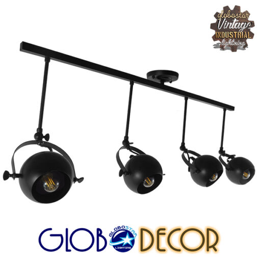 GloboStar® CANNES 01082 Μοντέρνο Φωτιστικό Οροφής Πολύφωτο Μαύρο Μεταλλικό Ράγα Μ108 x Π12 x Υ48cm