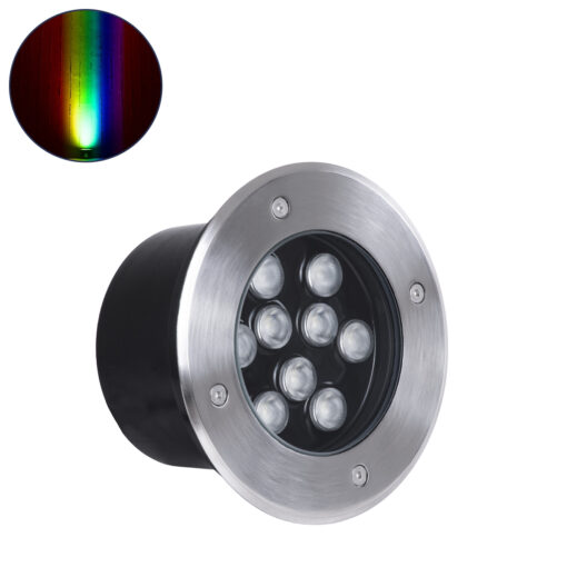 GloboStar® UNDERGROUND-TINA 90669 Χωνευτό Φωτιστικό Σποτ Δαπέδου LED 12W 1260lm 30° DC 24V Αδιάβροχο IP65 Φ16 x Υ9cm Πολύχρωμο RGBW DMX512 – Ανοξείδωτο Ατσάλι – 3 Years Warranty