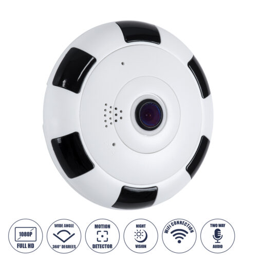 GloboStar® 86027 Επιτοίχια IP Camera 1080P WiFi 360° Μοιρών – Νυχτερινή Όραση με LED IR – Διπλή Κατέυθυνση Ομιλίας – Ανιχνευτή Κίνησης – Νυχτερινή Λήψη – Λευκό Μαύρο
