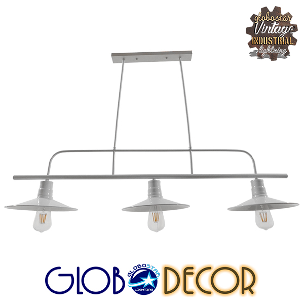 GloboStar® REGAL 01010 Vintage Industrial Φωτιστικό Οροφής Τρίφωτο Λευκό Μεταλλικό Ράγα Μ113 x Π26 x Υ85cm