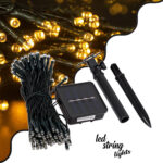 85807 Διακοσμητική Γιρλάντα 10 Μέτρων με Controller 8 Προγραμμάτων Φωτισμού – 100 LED 4W με Ενσωματωμένη Μπαταρία 600mAh – Φωτοβολταϊκό Πάνελ – Αισθητήρα Ημέρας-Νύχτας – Βάση Κήπου & Σκούρο Πράσινο Καλώδιο Αδιάβροχη IP65 Θερμό Λευκό 3000K Μ10m