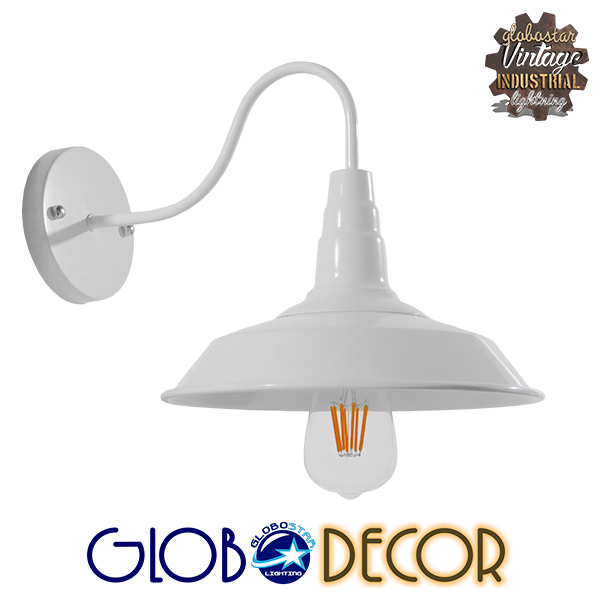 GloboStar® SORD 01066 Vintage Industrial Φωτιστικό Τοίχου Απλίκα Μονόφωτο Λευκό Μεταλλικό Καμπάνα Φ26 x Μ37 x Π26 x Υ32cm