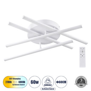 GloboStar® DRACO 61096 Φωτιστικό Οροφής Γραμμικό Linear Design LED CCT 60W 7380lm 120° AC 220-240V – Εναλλαγή Φωτισμού μέσω Τηλεχειριστηρίου All In One Ψυχρό 6000k+Φυσικό 4500k+Θερμό 2700k Dimmable Φ60 x Υ11cm – Λευκό – 3 Years Warranty