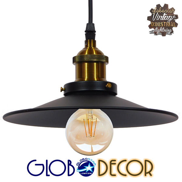 GloboStar® CARAVEL 01042 Vintage Industrial Κρεμαστό Φωτιστικό Οροφής Μονόφωτο Μαύρο Μεταλλικό Καμπάνα Φ36 x Y13cm
