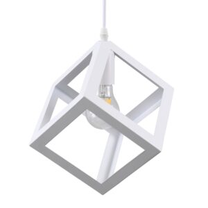 GloboStar® CUBE 00802 Μοντέρνο Κρεμαστό Φωτιστικό Οροφής Μονόφωτο Λευκό Μεταλλικό Πλέγμα Μ25 x Π25 x Υ25cm