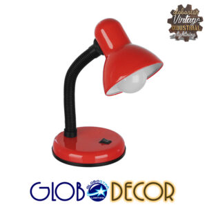 GloboStar® STUDENT RED 01535 Μοντέρνο Επιτραπέζιο Φωτιστικό Γραφείου Μονόφωτο Μεταλλικό Κόκκινο Λευκό με Διακόπτη ΟN/OFF Φ12 x Υ32cm