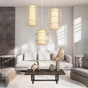 GloboStar® DE PARIS 00894 Vintage Κρεμαστό Φωτιστικό Οροφής Μονόφωτο 1 x E27 Καφέ Ξύλινο Bamboo Φ30 x Υ50cm