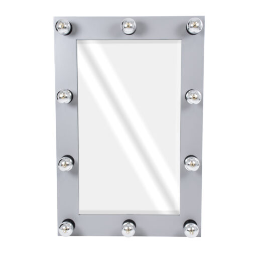 GloboStar® MAKEUP MIRROR-60×90-3 Μοντέρνος Καθρέπτης Μακιγιάζ με Πλαίσιο Φυσικού Ξύλου με Διακόπτη On/Off 10 x E27 AC220-240V – Μ60 x Π7 x Υ90cm – Γκρι Τσιμέντου