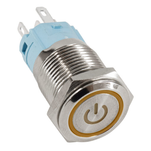 GloboStar® 70784 LED Φωτιζόμενος Διακόπτης Χωνευτός – Μπουτόν On/Off Ανοξείδωτος DC 12V με Angel Eye Αδιάβροχο Φ18mm IP67 Πορτοκαλί