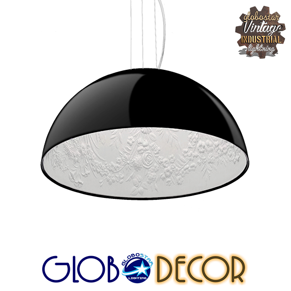 GloboStar® SERENIA BLACK 01151 Μοντέρνο Κρεμαστό Φωτιστικό Οροφής Μονόφωτο Μαύρο Γύψινο Καμπάνα Φ40 x Y19cm