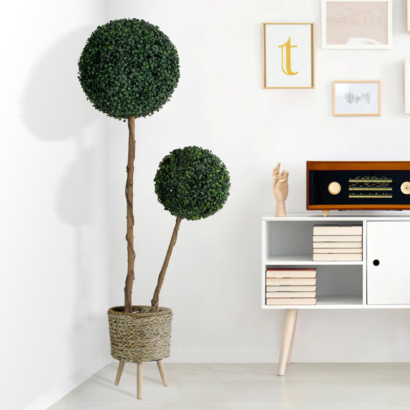 GloboStar® Artificial Garden SKOPELOS 20296 Διακοσμητικό Πλεκτό Καλάθι – Κασπώ Γλάστρα – Flower Pot Μπεζ με Καφέ Φ26cm x Υ36cm