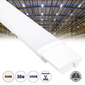 GloboStar® 60165 LED Γραμμικό Βιομηχανικό Φωτιστικό Tri-Proof 120cm 36W 3987lm 120° AC 220-240V Αδιάβροχο IP65 Μ120 x Π6 x Υ4cm Φυσικό Λευκό 4500K – 3 Χρόνια Εγγύηση