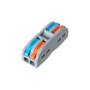 GloboStar® FAST-CONNECT 69911 Διπλή Κλέμα Ταχείας Σύνδεσης & Διακλάδωσης Καλωδίων – 2 x Είσοδοι & 2 x Έξοδοι με Συμβατή Διατομή Καλωδίων 0.08mm² έως 2.5mm² – 250V/4KV 32A Max – Μ2 x Π4 x Υ1.5cm – Γκρι με Πορτοκαλί & Μπλε – Πακέτο 5 Τεμαχίων – 5 Years Warranty