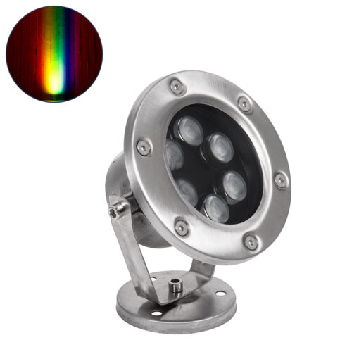 GloboStar® UNDERWATER-DINA 90677 Υποβρύχιο Φωτιστικό Σποτ Ειδικό για Σιντριβάνια LED 9W 945lm 30° DC 24V Αδιάβροχο IP68 Φ12 x Υ14cm Πολύχρωμο RGBW DMX512 – Ανοξείδωτο Ατσάλι – 3 Χρόνια Εγγύηση
