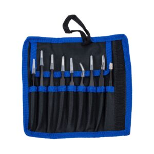GloboStar® 79997 Επαγγελματικό Mini Σετ Λαβίδων – Τσιμπίδων – Tweezers 9 Τεμαχίων σε 1 DIY Tool Kit Υψηλής Αντοχής Stainless Steel Μαύρο Μ19 x Π2.5 x Υ19cm