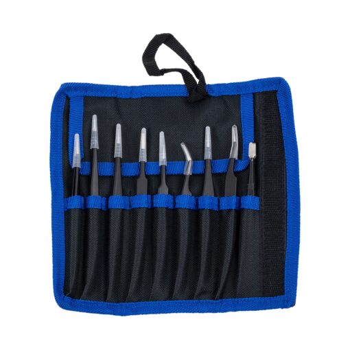 GloboStar® 79997 Επαγγελματικό Mini Σετ Λαβίδων – Τσιμπίδων – Tweezers 9 Τεμαχίων σε 1 DIY Tool Kit Υψηλής Αντοχής Stainless Steel Μαύρο Μ19 x Π2.5 x Υ19cm
