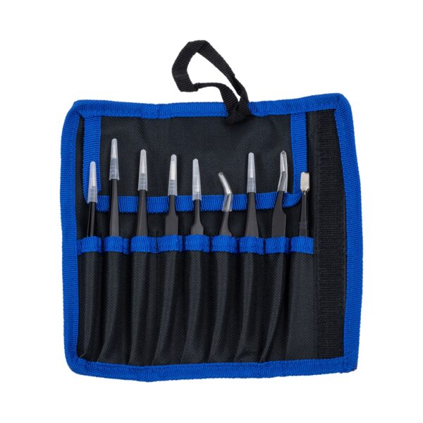 GloboStar® 79997 Επαγγελματικό Mini Σετ Λαβίδων – Τσιμπίδων – Tweezers 9 Τεμαχίων σε 1 DIY Tool Kit Υψηλής Αντοχής Stainless Steel Μαύρο Μ19 x Π2.5 x Υ19cm