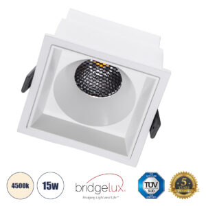 GloboStar® PLUTO-B 60278 Χωνευτό LED Spot Downlight TrimLess Μ10.4xΠ10.4cm 15W 1950lm 38° AC 220-240V IP20 Μ10.4 x Π10.4 x Υ6.5cm – Τετράγωνο – Λευκό & Anti-Glare HoneyComb – Φυσικό Λευκό 4500K – Bridgelux COB – 5 Years Warranty