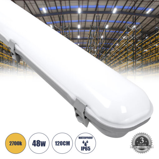GloboStar® 60175 LED Γραμμικό Βιομηχανικό Φωτιστικό Tri-Proof 120cm 48W 5426lm 120° AC 220-240V Αδιάβροχο IP65 Μ120 x Π10,5 x Υ8cm Θερμό Λευκό 2700K – 3 Χρόνια Εγγύηση