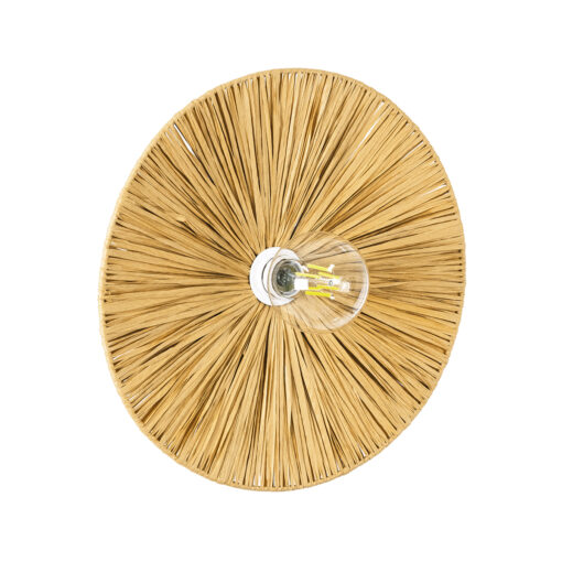 GloboStar® COLOMBO 02283 Boho Φωτιστικό Τοίχου – Απλίκα Μονόφωτο 1 x E27 AC 220-240V IP20 – Φ40 x Υ4.5cm – Μπεζ Καφέ Φυσική Ράφια Άχυρο Πλέγμα – 5 Χρόνια Εγγύηση
