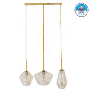 GloboStar® AMARIS 00977 Μοντέρνο Κρεμαστό Φωτιστικό Οροφής Τρίφωτο 3 x E27 Γυάλινο Φιμέ Μελί Μ75 x Π30 x Υ30cm