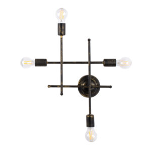 GloboStar® PIPING 00663 Vintage Επιτοίχιο Φωτιστικό Πολύφωτο 4xE27 AC220-240V IP20 – Μ40 x Π9 x Υ52cm – Μπρούτζινο Μεταλλικό Πλέγμα