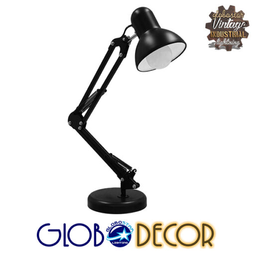 GloboStar® DESK BLACK 01538 Μοντέρνο Επιτραπέζιο Φωτιστικό Γραφείου Μονόφωτο Μεταλλικό Μαύρο Λευκό Φ12 x Υ67cm