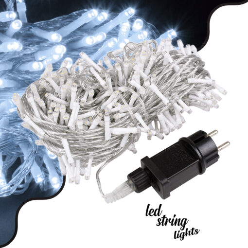 85840 Διακοσμητική Γιρλάντα 33 Μέτρα με Controller 8 Προγραμμάτων Εναλλαγών Φωτισμού – Επεκτεινόμενη 300 LED 3.6W AC 230V με Διάφανο Καλώδιο & Πρίζα Schuko Αδιάβροχη IP44 Ψυχρό Λευκό 6000K Μ33m