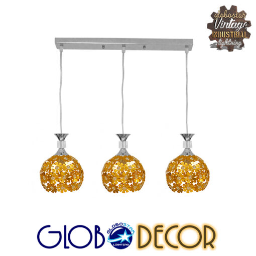 GloboStar® MARGARO 01671 Μοντέρνο Κρεμαστό Φωτιστικό Οροφής Τρίφωτο 3 x E27 Χρυσό Μεταλλικό με Κρύσταλλα Μ64 x Π18 x Υ24cm