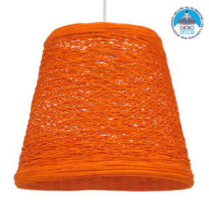 GloboStar® PLAYROOM 00997 Vintage Κρεμαστό Φωτιστικό Οροφής Μονόφωτο 1 x E27 Πορτοκαλί Ξύλινο Ψάθινο Rattan Φ32 x Υ27cm