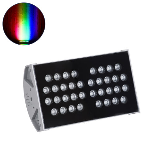 GloboStar® FLOOD-TENA 90222 Προβολέας Wall Washer για Φωτισμό Κτιρίων LED 72W 6120lm 10° DC 24V Αδιάβροχο IP65 L29.8 x W15.5 x H18cm RGBW DMX512 – Ασημί – 3 Years Warranty