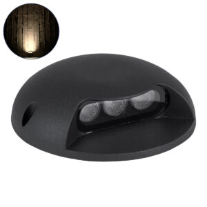 GloboStar® STEP-LUNA 90616 Επιφανειακό Φωτιστικό Σκαλοπατιού – Διαδρόμου LED 3W 330lm 10° DC 24V Αδιάβροχο IP65 Φ12 x Υ3cm Θερμό Λευκό 2700K – Μαύρο – 3 Χρόνια Εγγύηση