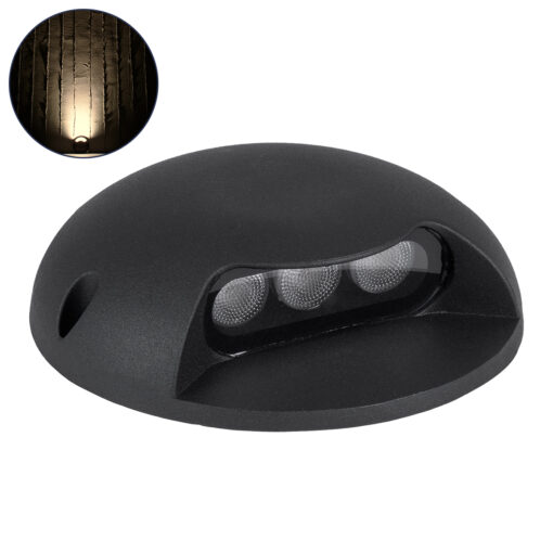 GloboStar® STEP-LUNA 90616 Επιφανειακό Φωτιστικό Σκαλοπατιού – Διαδρόμου LED 3W 330lm 10° DC 24V Αδιάβροχο IP65 Φ12 x Υ3cm Θερμό Λευκό 2700K – Μαύρο – 3 Χρόνια Εγγύηση