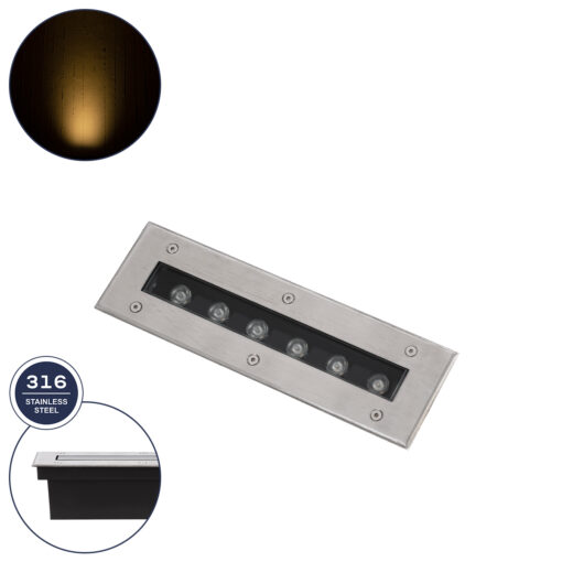 GloboStar® UNDERGROUND-REMVI 90190 Χωνευτό Φωτιστικό Wall Washer Δαπέδου LED 9W 810lm 10° DC 24V Αδιάβροχο IP68 L30 x W9 x H8.5cm Θερμό Λευκό 2700K – Ανοξείδωτο Ατσάλι – 3 Years Warranty