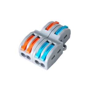 GloboStar® FAST-CONNECT 69913 Διπλή σε Τετραπλή Κλέμα Ταχείας Σύνδεσης & Διακλάδωσης Καλωδίων – 2 x Είσοδοι & 4 x Έξοδοι με Συμβατή Διατομή Καλωδίων 0.08mm² έως 2.5mm² – 250V/4KV 32A Max – Μ2.6 x Π4 x Υ1.5cm – Γκρι με Πορτοκαλί & Μπλε – Πακέτο 5 Τεμαχίων – 5 Years Warranty