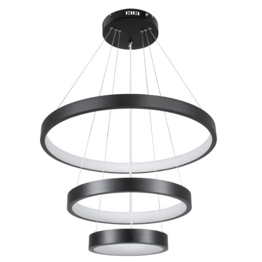 GloboStar® NEMESIS TRIO 61167-DECO Κρεμαστό Φωτιστικό Δαχτυλίδι-Κύκλος LED CCT 100W 12123lm 360° AC 220-240V – Εναλλαγή Φωτισμού μέσω Τηλεχειριστηρίου All In One Ψυχρό 6000k+Φυσικό 4500k+Θερμό 2700k Dimmable Φ25+40+60cm – Μαύρο – 3 Years Warranty