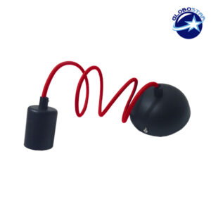 Κρεμαστό Φωτιστικό με Υφασμάτινο Κόκκινο Καλώδιο με Μάυρο Ντουί Ε27 GloboStar 90001