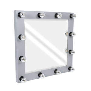 GloboStar® MAKEUP MIRROR-80×80-3 Μοντέρνος Καθρέπτης Μακιγιάζ με Πλαίσιο Φυσικού Ξύλου με Διακόπτη On/Off 12 x E27 AC220-240V – Μ80 x Π7 x Υ80cm – Γκρι Τσιμέντου